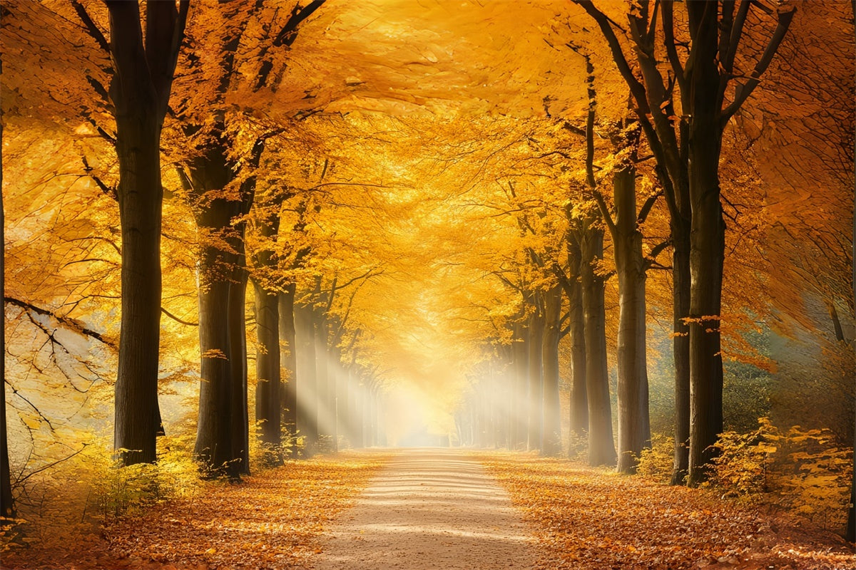 Toile de fond Automne Sentier Ambre Ensoleillé et Feuilles d’Automne CSH6-191