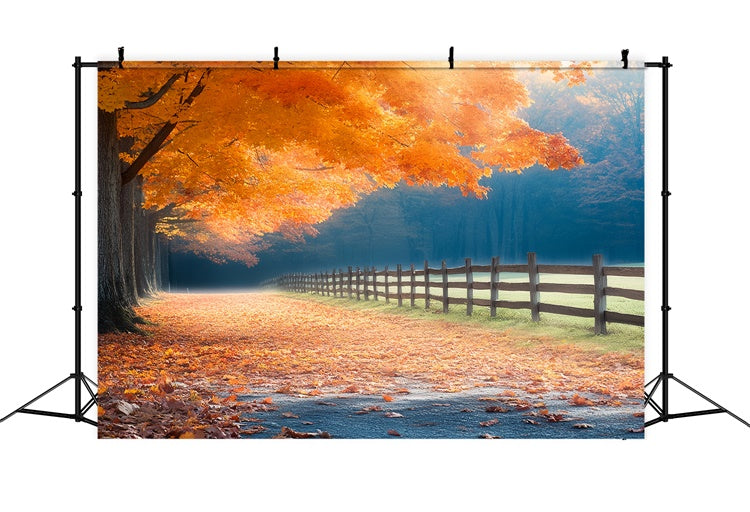 Toile de fond Automne Clôture Rustique et Sentier Forêtier CSH6-195