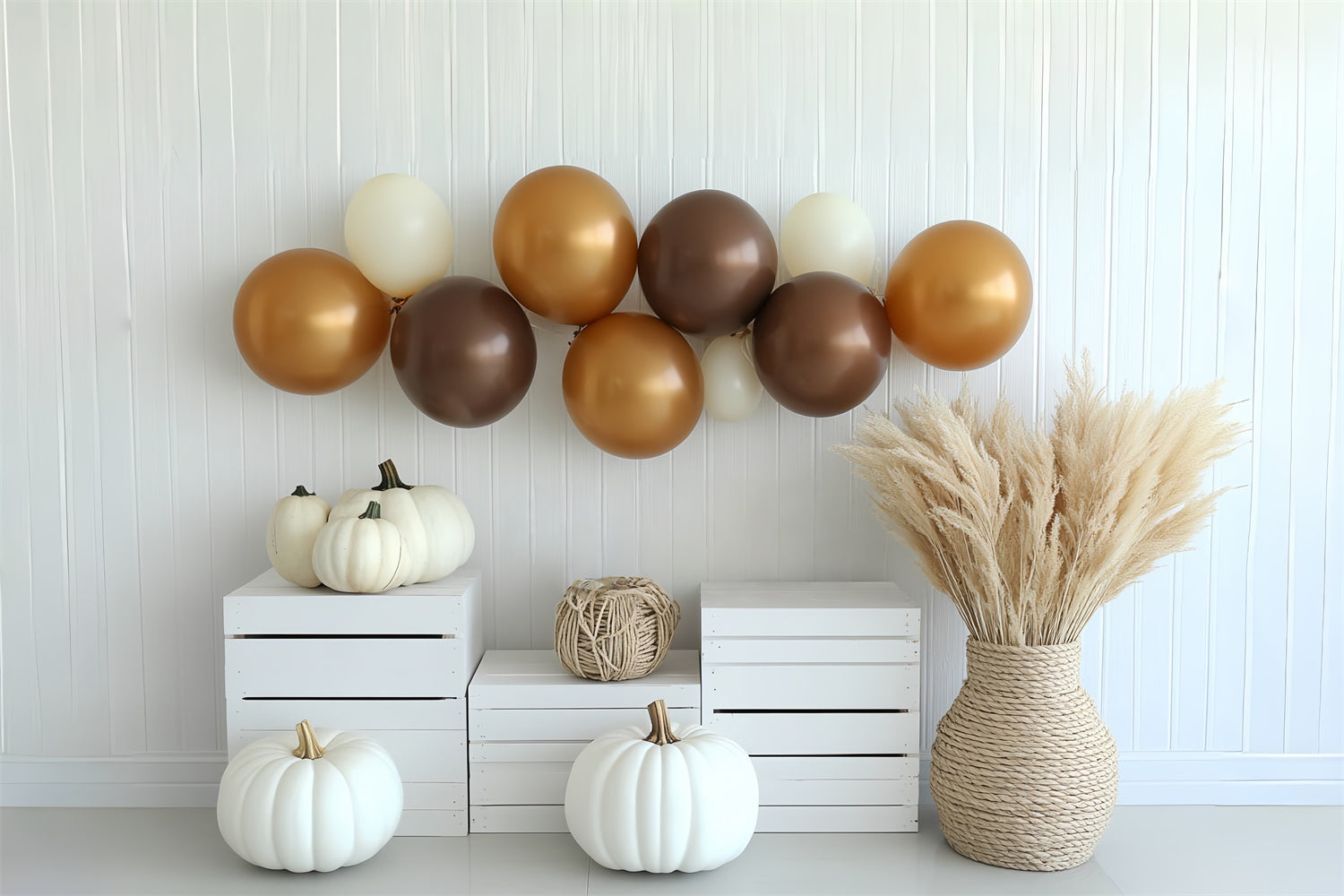 Toile de fond Photo Automne Citrouilles Crème et Ballons Bohème CSH6-196