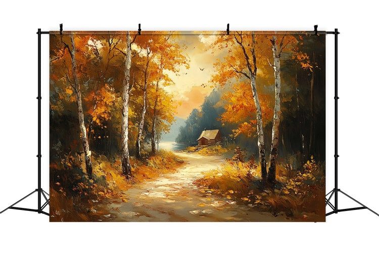 Toile de fond Automne Chalet Brumeux au Bord du Lac CSH6-199