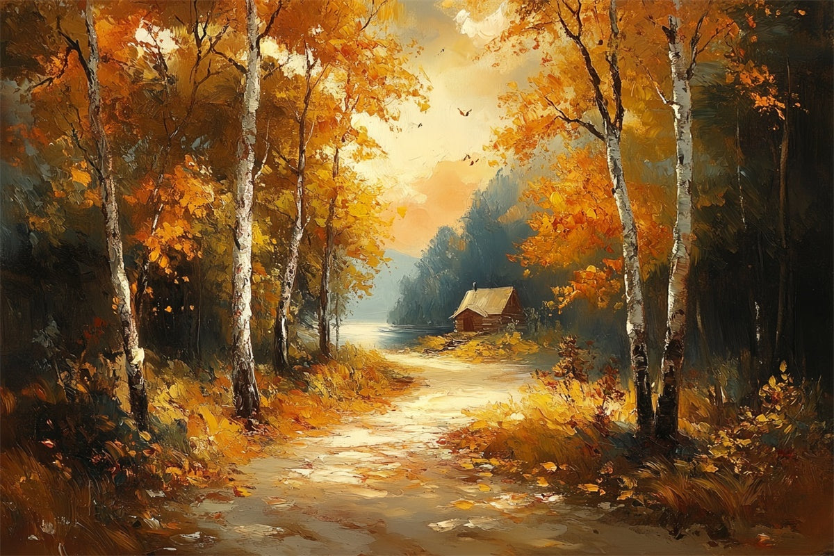 Toile de fond Automne Chalet Brumeux au Bord du Lac CSH6-199