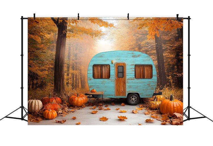 Toile de fond Photo Automne Forêt de Citrouilles et Camping-Car CSH6-200