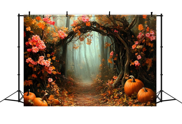 Toile de fond Automne Arche de Citrouilles sur Sentier CSH6-209