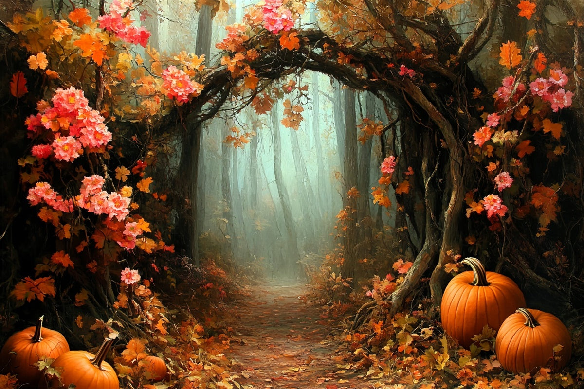 Toile de fond Automne Arche de Citrouilles sur Sentier CSH6-209