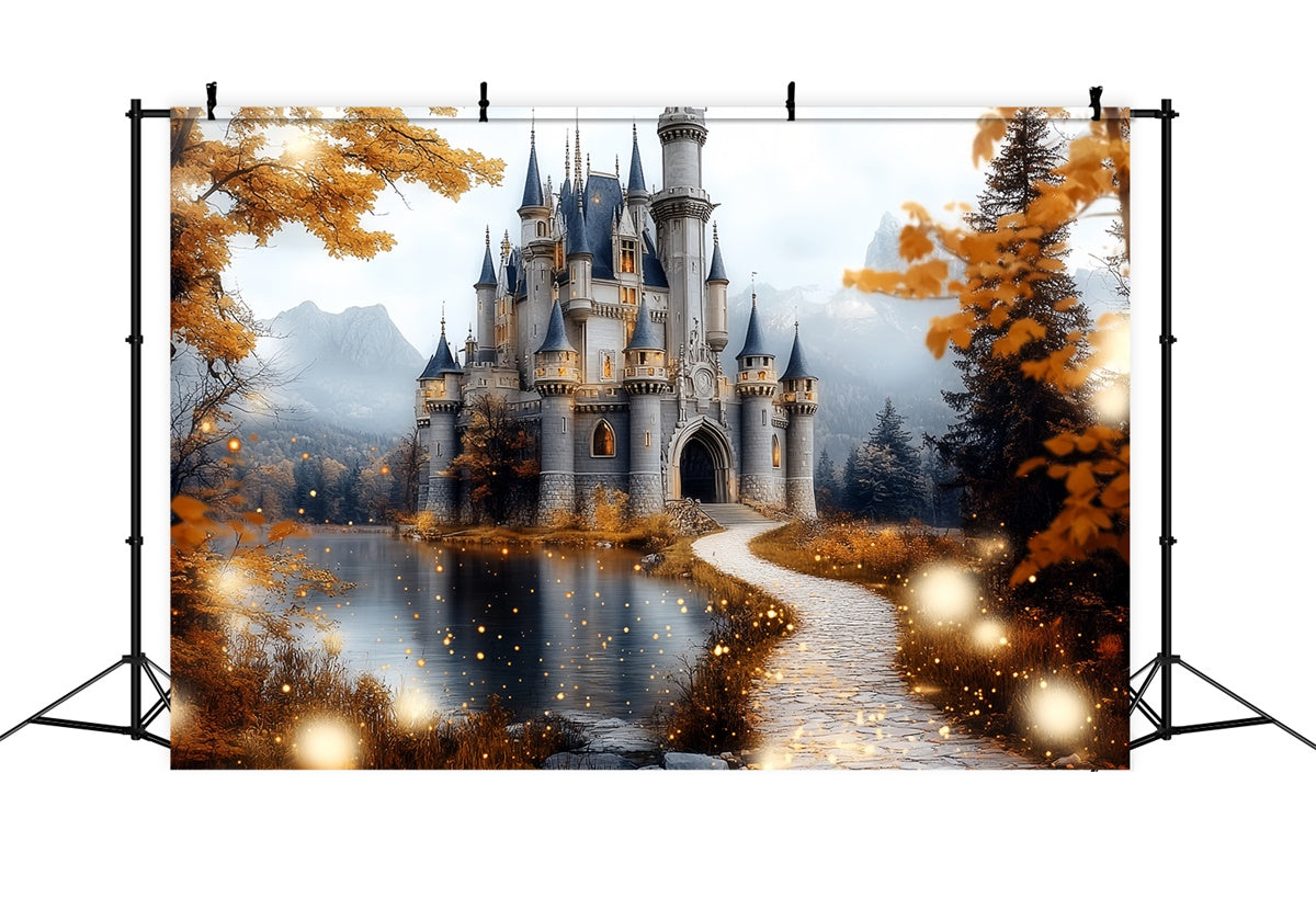 Toile de fond Photo Automne Château et Feuilles Dorées CSH6-210