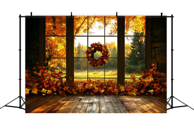 Toile de fond Déco Automne Couronne d’Érables au Coucher du Soleil CSH6-211