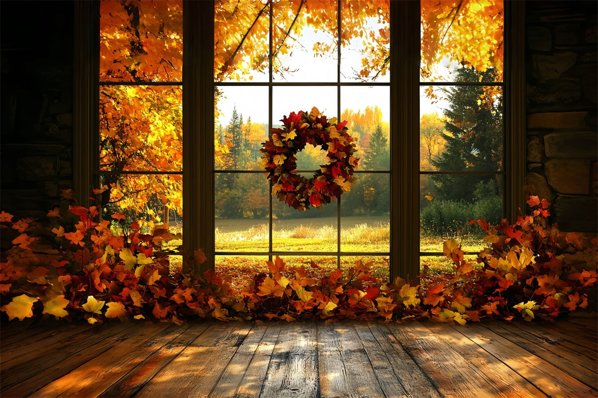 Toile de fond Déco Automne Couronne d’Érables au Coucher du Soleil CSH6-211