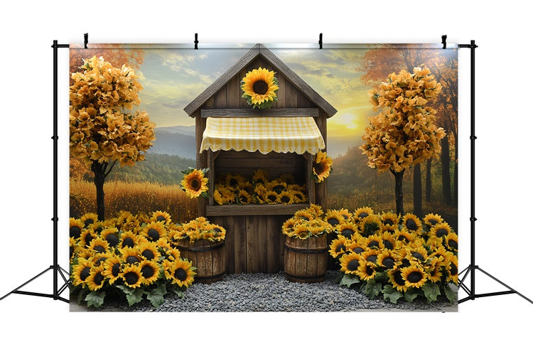Toile de fond Déco Automne Chalet Champêtre aux Tournesols CSH6-214