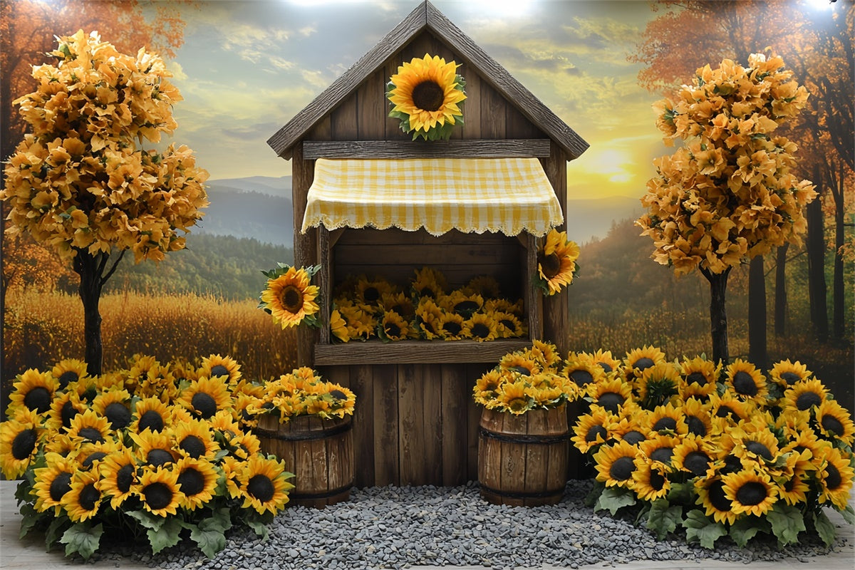 Toile de fond Déco Automne Chalet Champêtre aux Tournesols CSH6-214