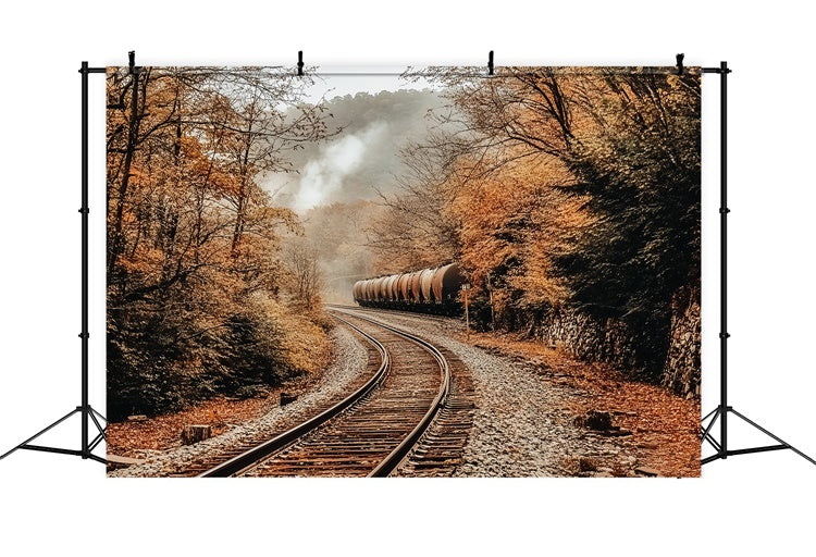 Toile de fond Photo Automne Charme Ferroviaire en Forêt CSH6-215