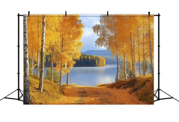 Toile de fond Photo Automne Lac Doré et Bouleaux CSH6-221