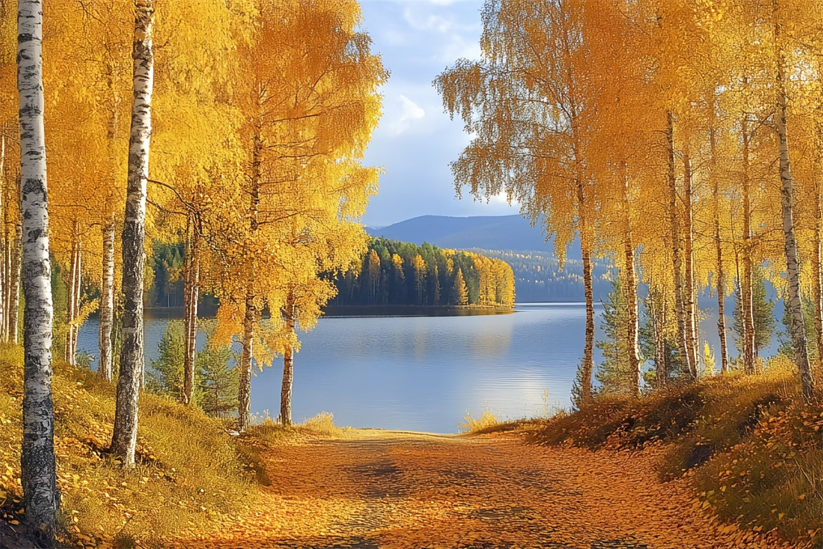 Toile de fond Photo Automne Lac Doré et Bouleaux CSH6-221