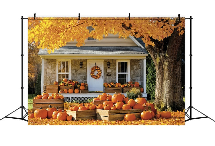 Toile de fond Photo Automne Chalet Doré sous l’Arbre CSH6-222