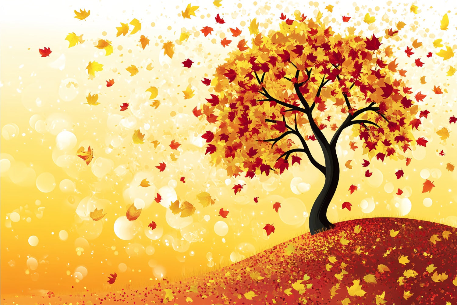 Toile de fond Déco Automne Arbre Dessiné et Fantaisie CSH6-225