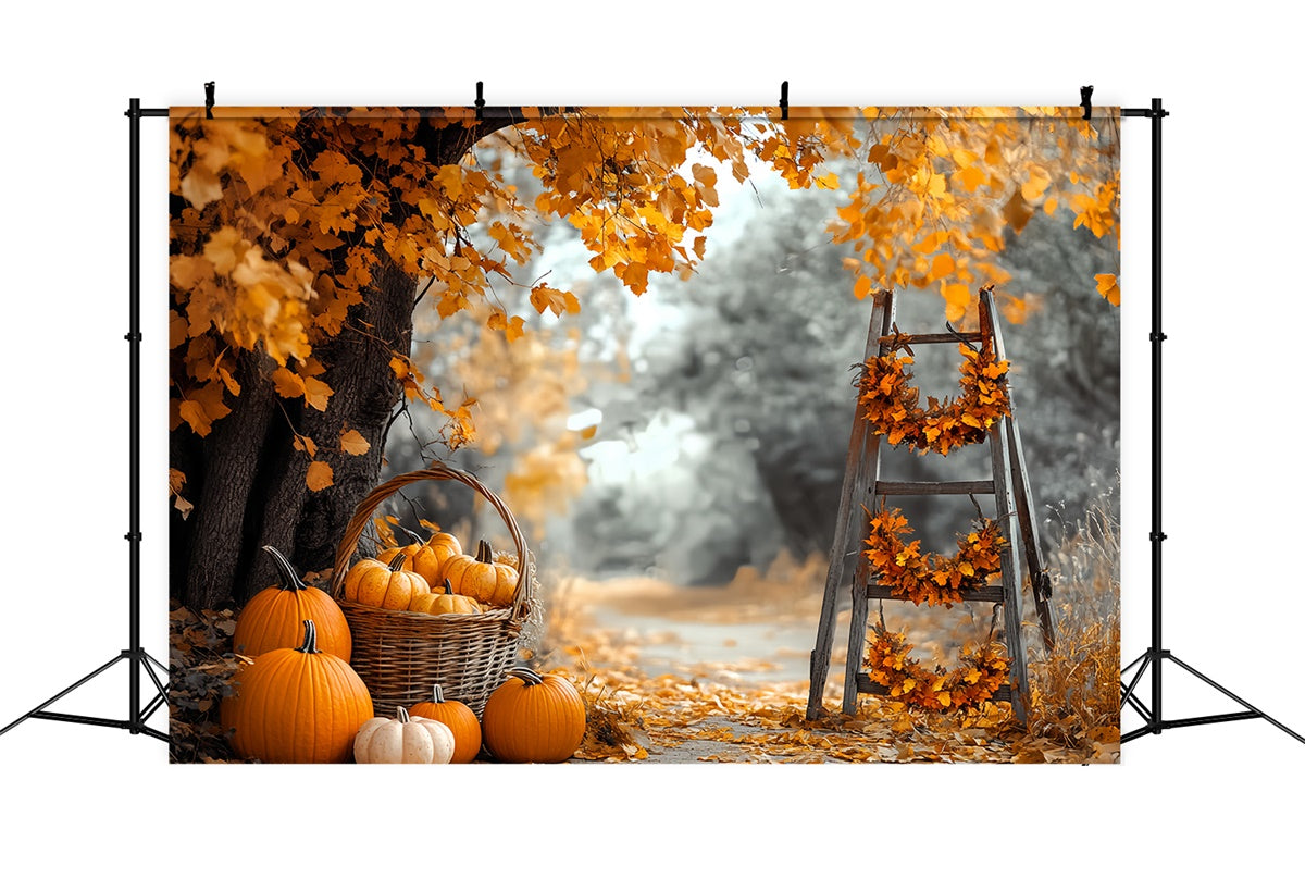 Toile de fond Photo Automne Citrouilles et Échelle de Récolte CSH6-228