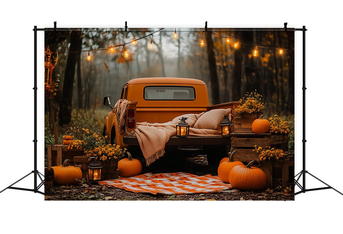 Toile de fond Photo Automne Camion Rustique et Pique-Nique Forêtier CSH6-229