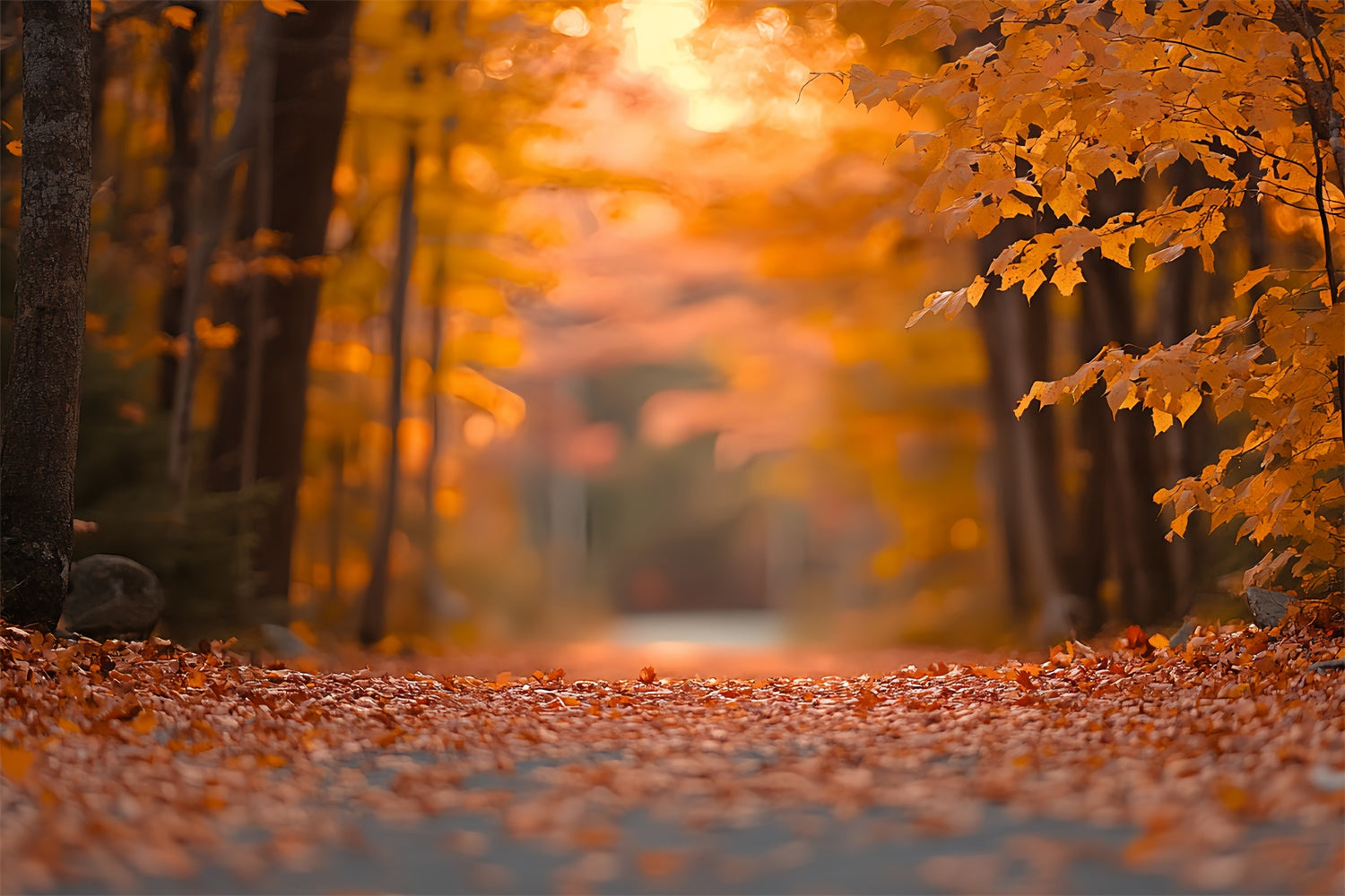 Toile de fond Automne Sentier Tranquille et Feuilles en Forêt CSH6-230