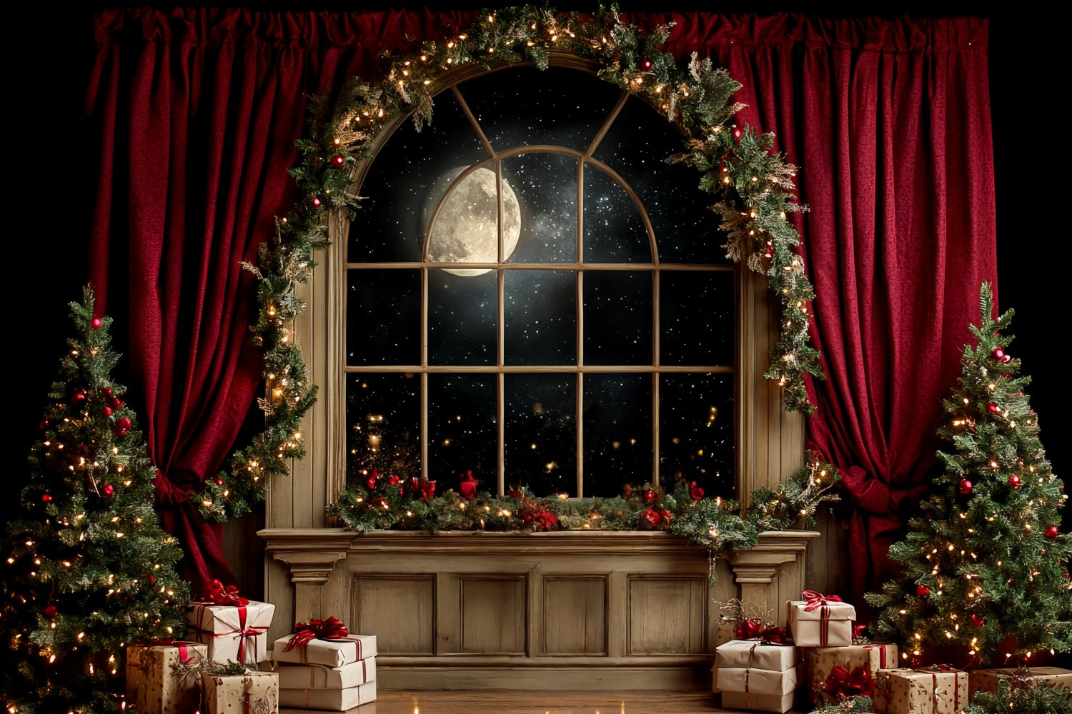 Toile de fond photo Noël Nuit Silencieuse Fenêtre CSH6-245