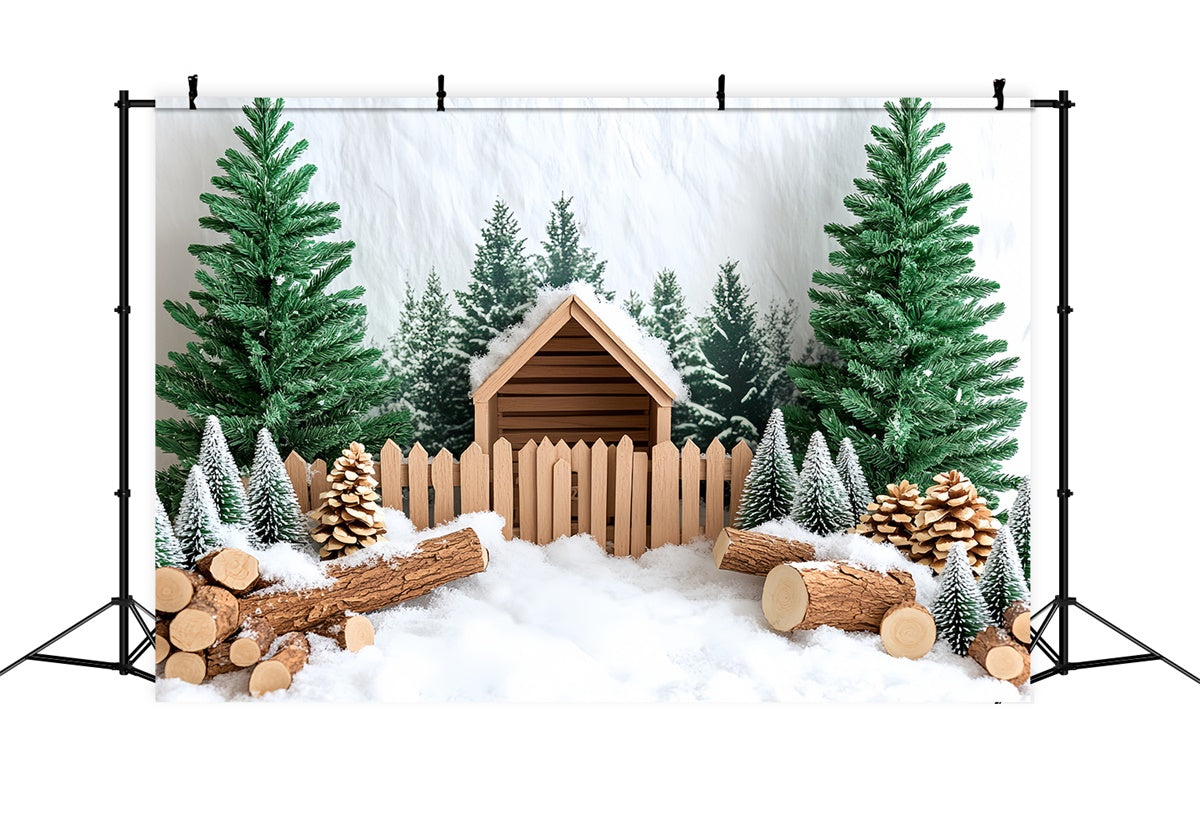 Toile de fond photo Noël Chalet Pin Enneigé CSH6-247
