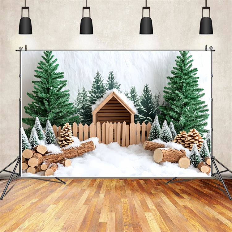 Toile de fond photo Noël Chalet Pin Enneigé CSH6-247