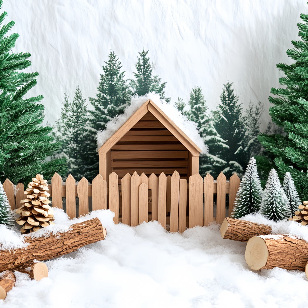 Toile de fond photo Noël Chalet Pin Enneigé CSH6-247