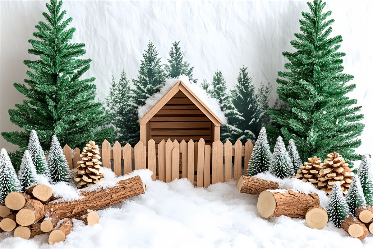 Toile de fond photo Noël Chalet Pin Enneigé CSH6-247
