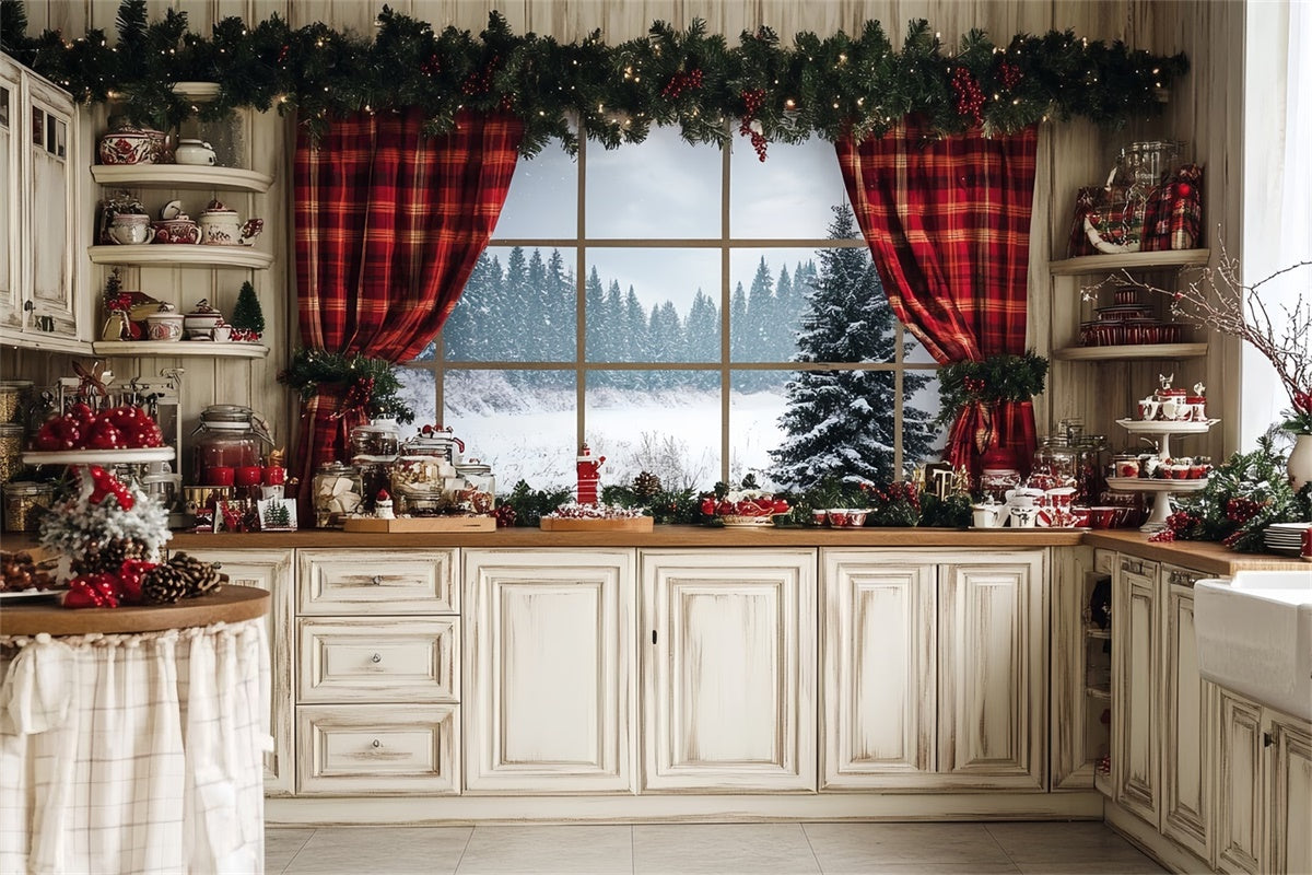 Toile de fond Noël Cottage de Boulangerie Rustique CSH6-248