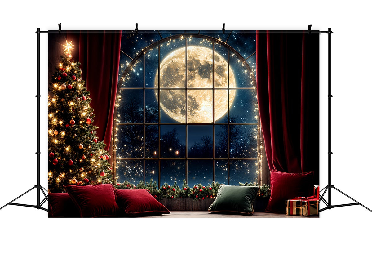 Toile de fond Noël Rideau Rouge et Pleine Lune CSH6-250