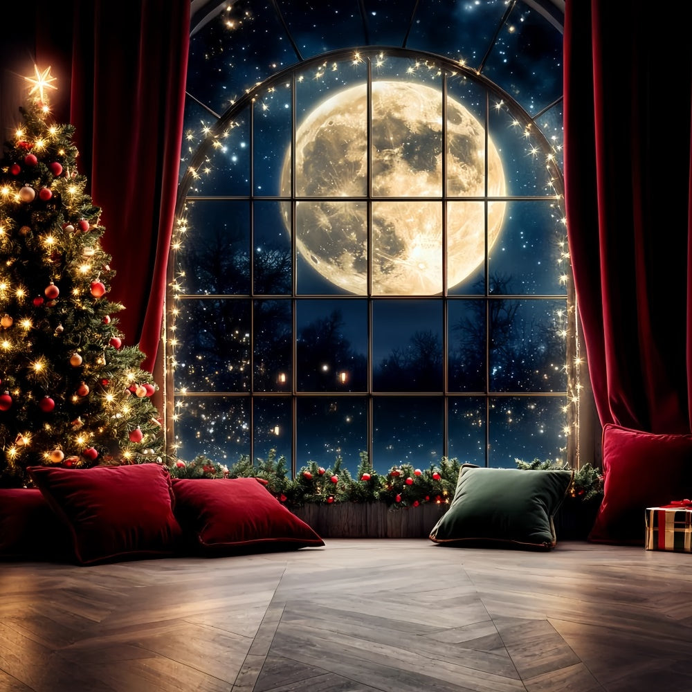 Toile de fond Noël Rideau Rouge et Pleine Lune CSH6-250