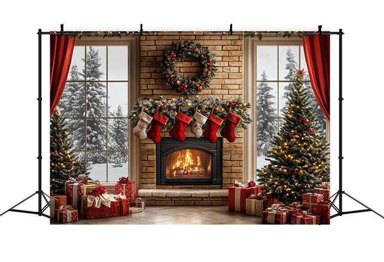 Toile de fond Noël Foyer Chaleureux Hivernal CSH6-257
