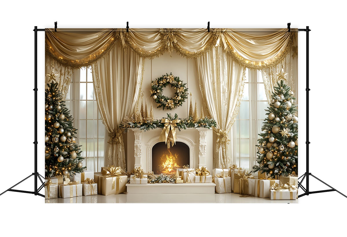 Toile de fond de Noël Cheminée Élégante de Fêtes CSH6-262