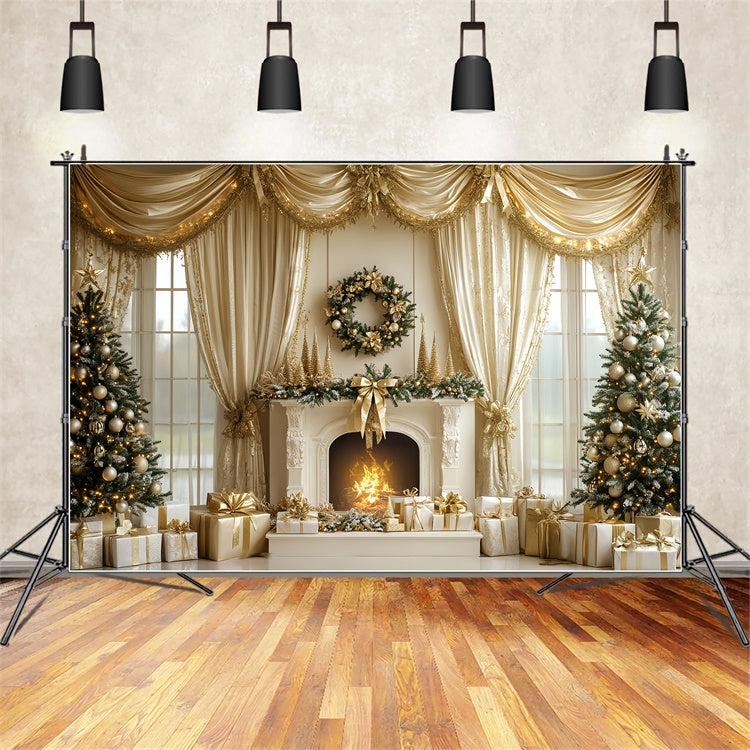 Toile de fond de Noël Cheminée Élégante de Fêtes CSH6-262