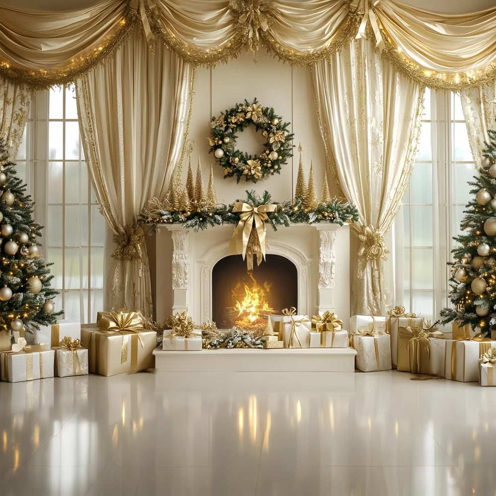 Toile de fond de Noël Cheminée Élégante de Fêtes CSH6-262