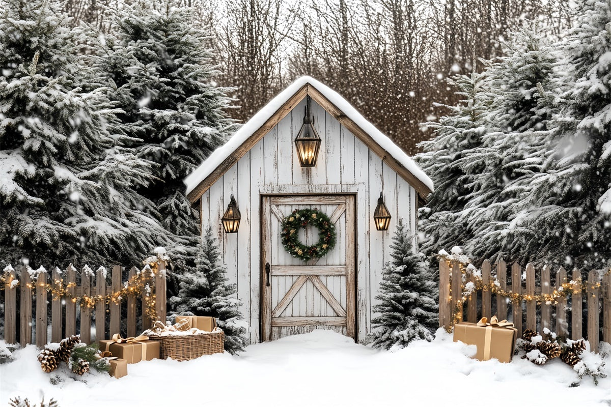 Toile de fond Noël Cabane Rustique de Noël CSH6-269