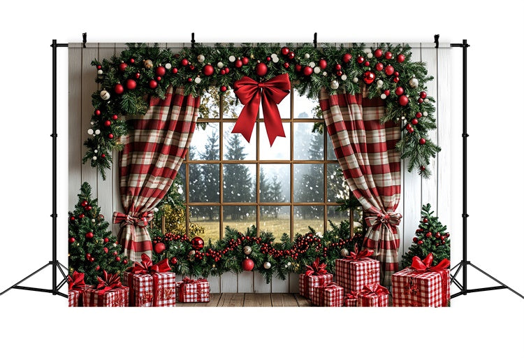 Toile de fond photo Noël Fenêtre Rustique de Fêtes CSH6-274
