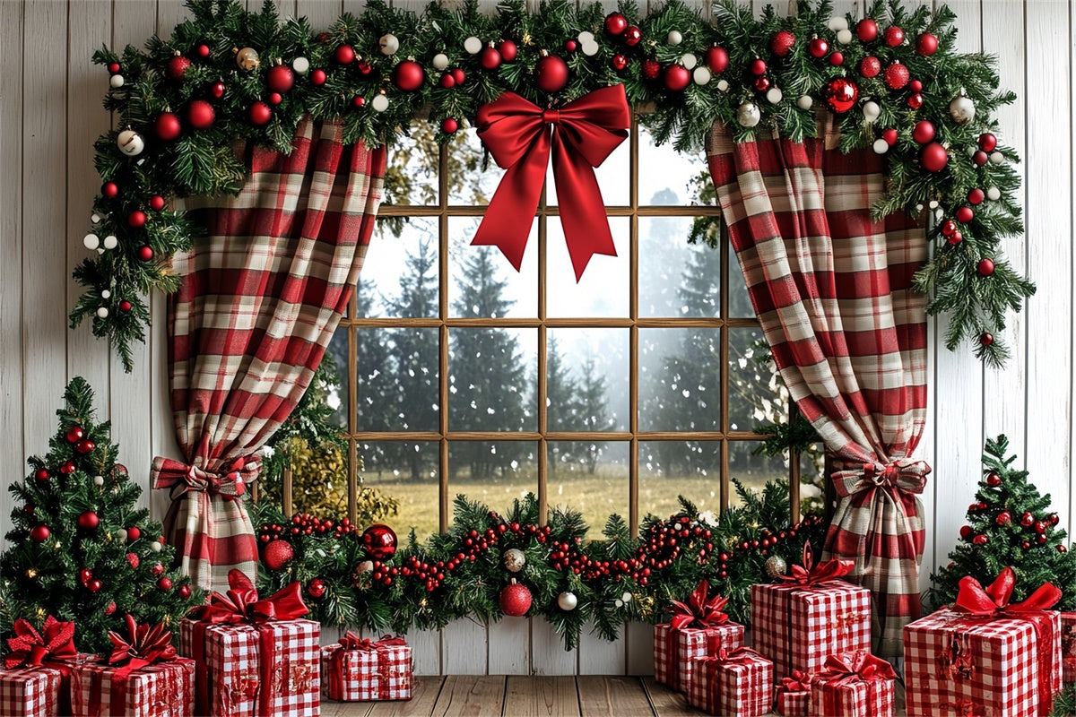 Toile de fond photo Noël Fenêtre Rustique de Fêtes CSH6-274
