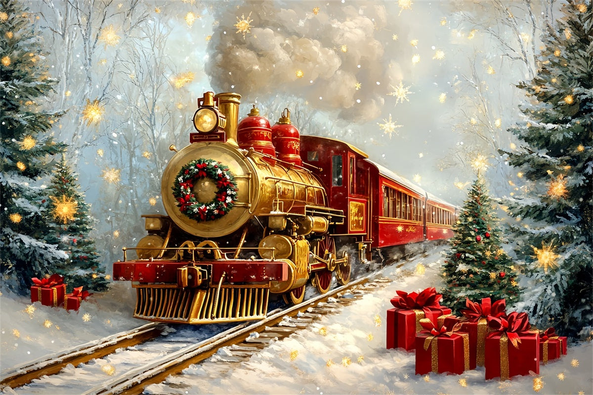 Toile de fond Noël Rails de Train Enneigés Professionnels CSH6-276