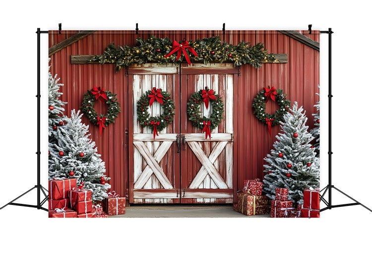 Toile de fond photo Noël Grange Rouge de Noël CSH6-278