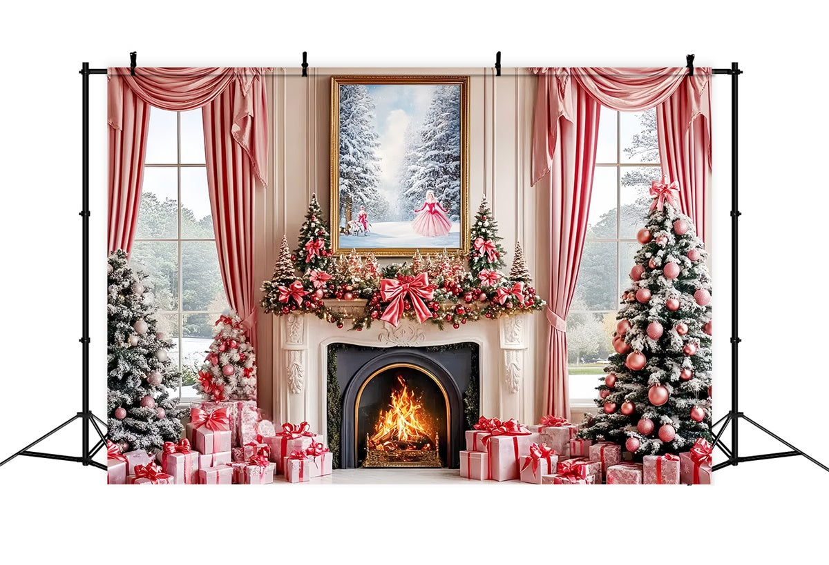 Toile de fond de Noël Foyer Rose Tendre de Fêtes CSH6-280
