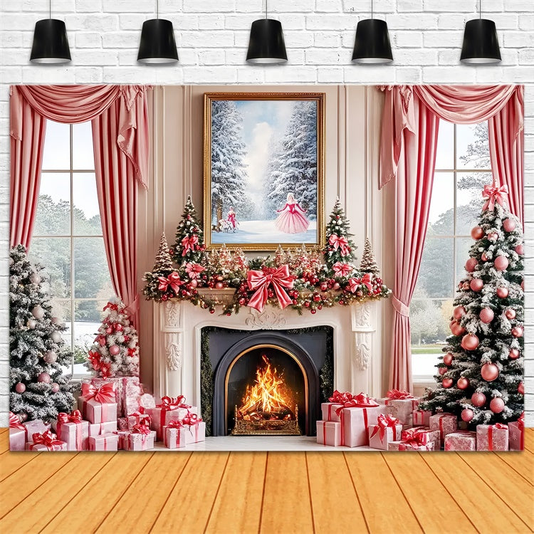 Toile de fond de Noël Foyer Rose Tendre de Fêtes CSH6-280