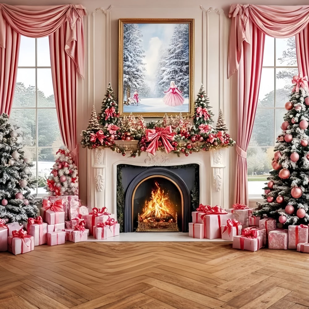 Toile de fond de Noël Foyer Rose Tendre de Fêtes CSH6-280