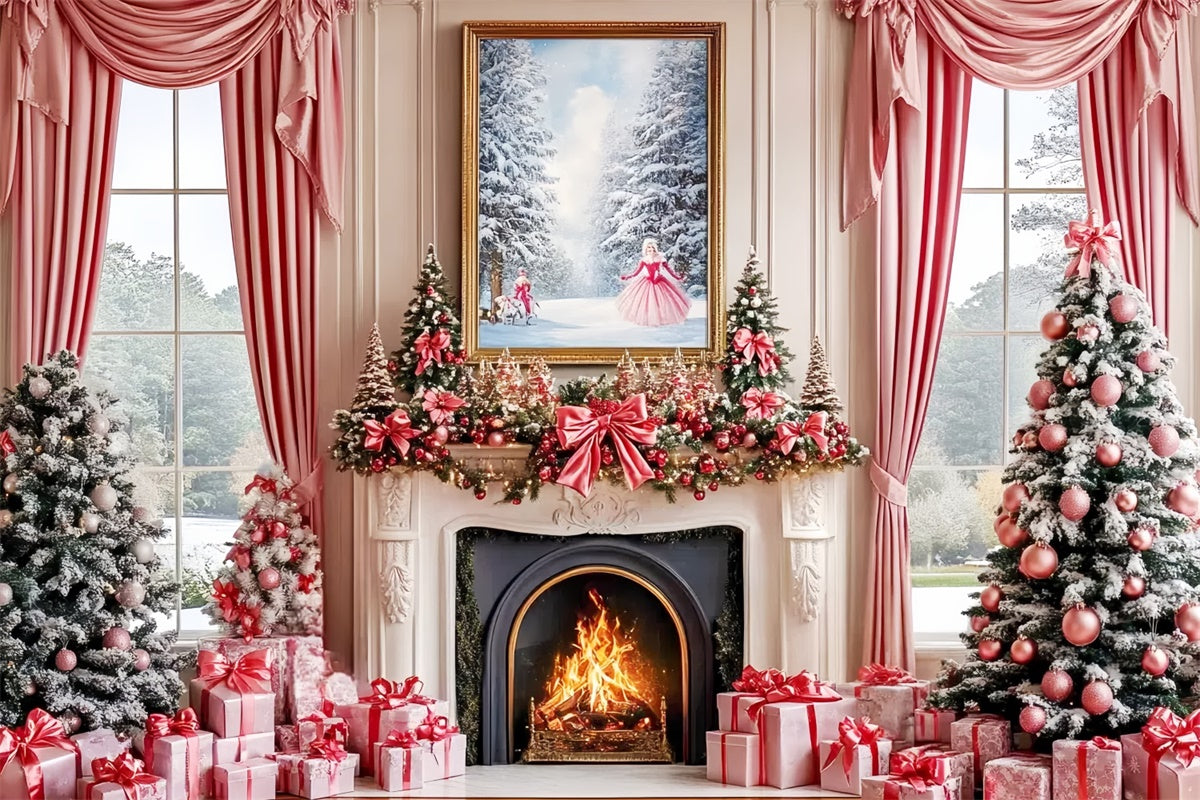 Toile de fond de Noël Foyer Rose Tendre de Fêtes CSH6-280