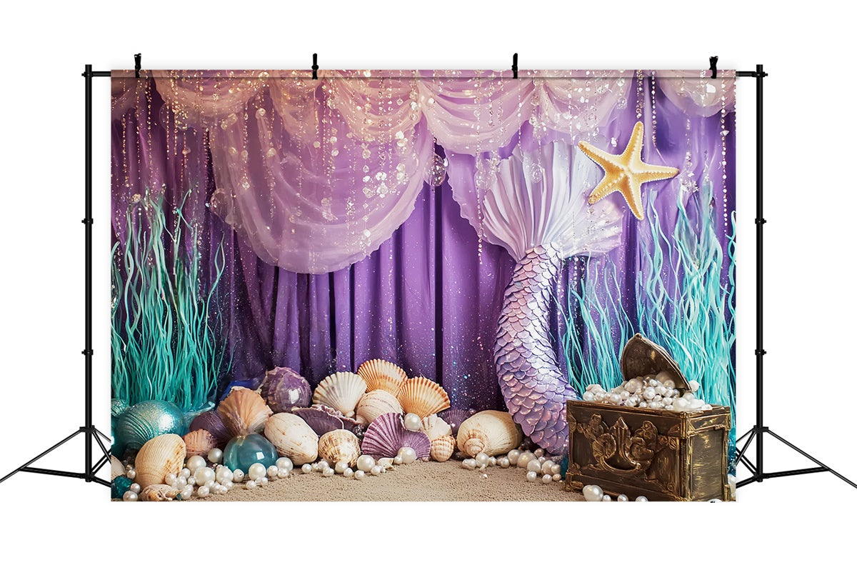 Toile de fond Cake Smash Fille Sirène Perle Violette CSH6-297