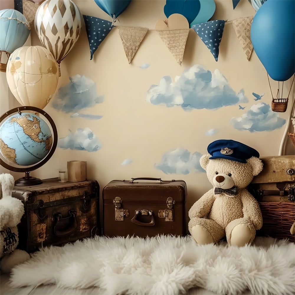 Toile de fond Photo Anniversaire Bébé Aventure Ours Montgolfière CSH6-305