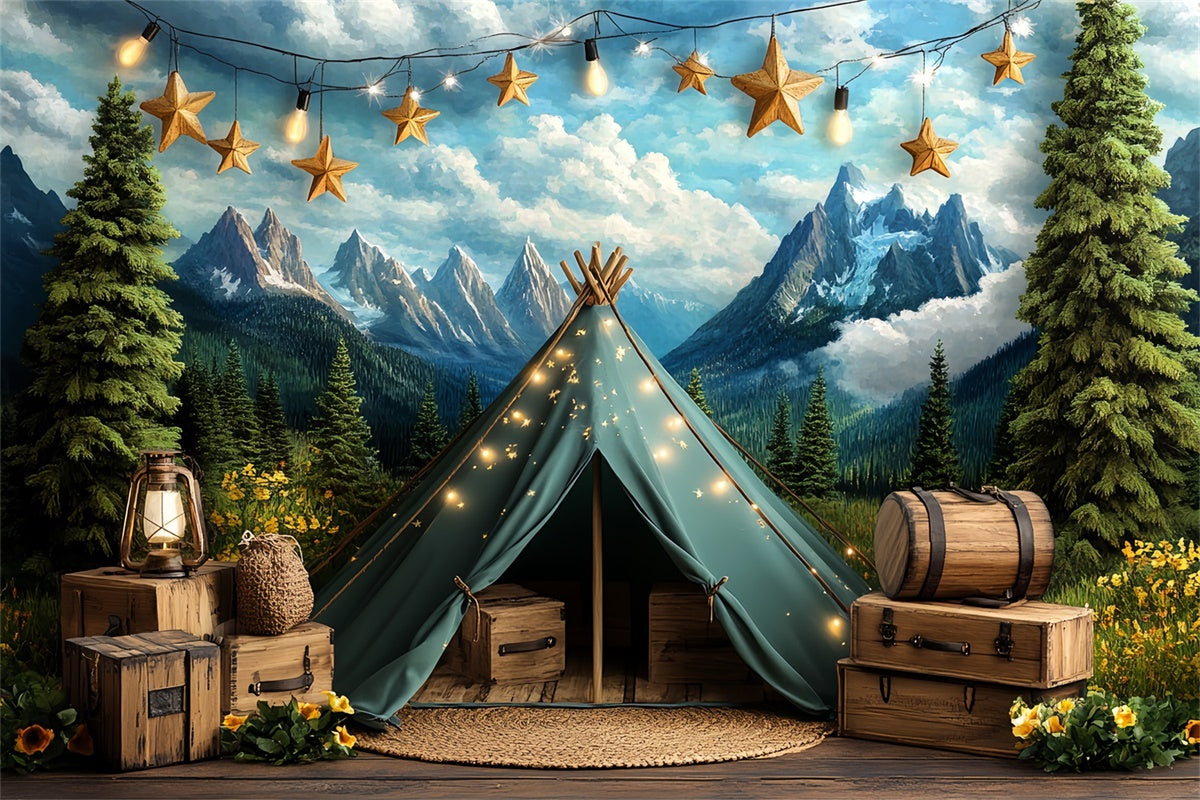 Toile de fond Photo Gâteau Smash Campement Étoilé Montagne CSH6-308