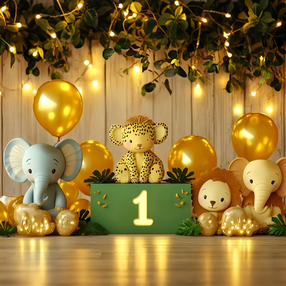 Toile de fond Décor Anniversaire 1 an Jungle Dorée et Amis CSH6-318