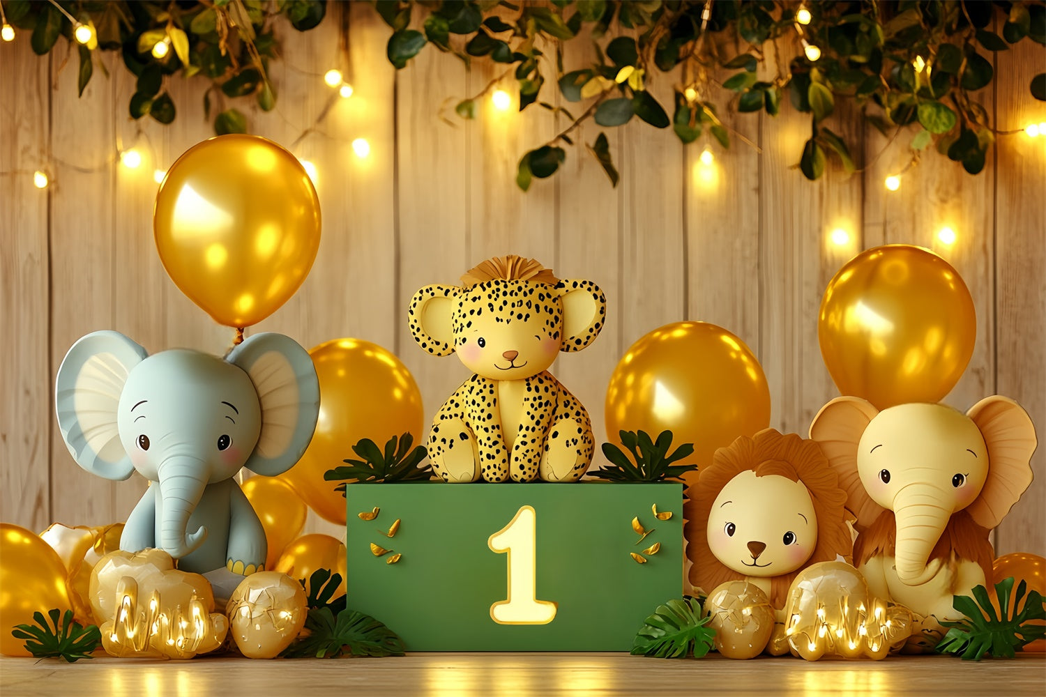 Toile de fond Décor Anniversaire 1 an Jungle Dorée et Amis CSH6-318