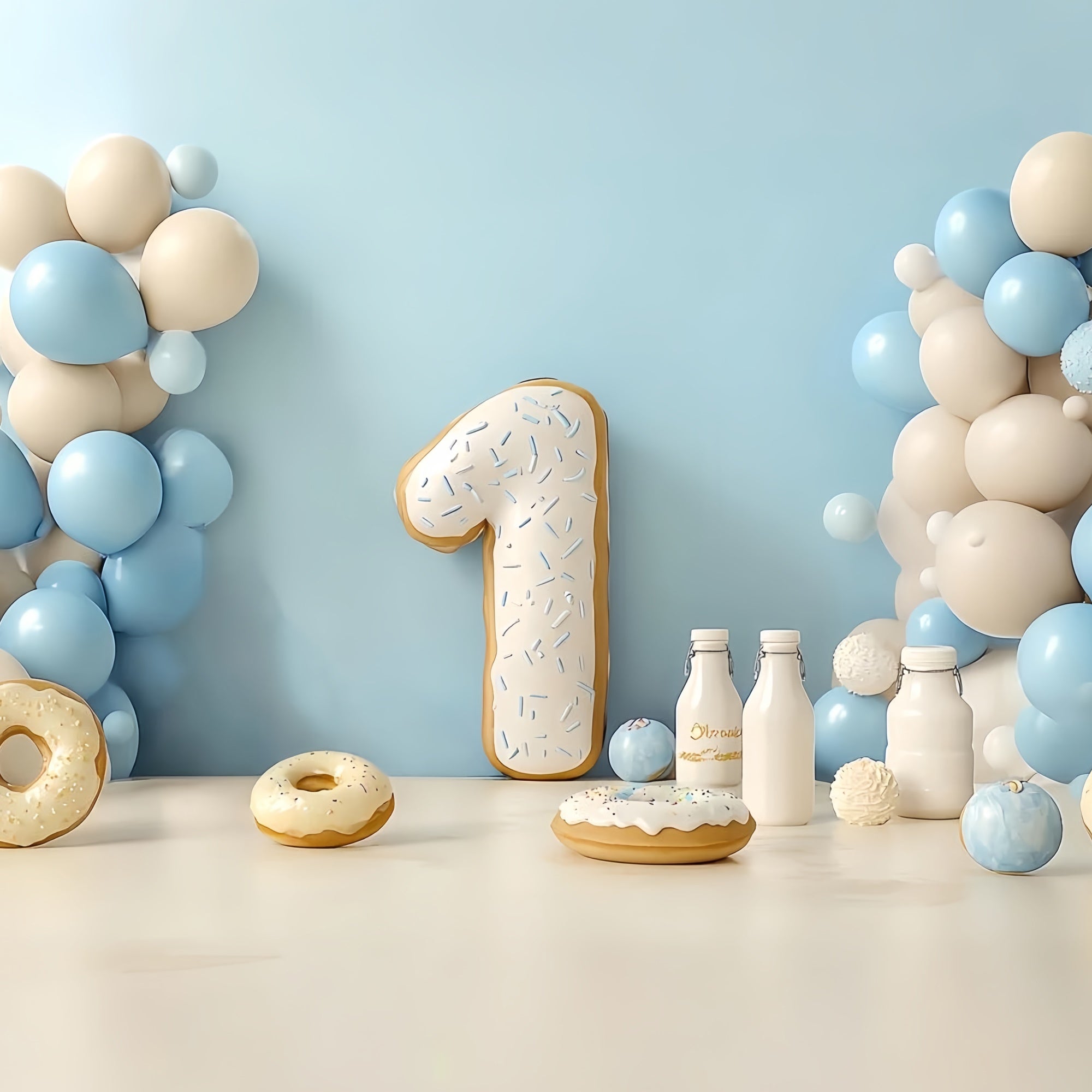 Toile de fond Photo Anniversaire Bébé Fiesta Ballons Bleu Crème CSH6-319