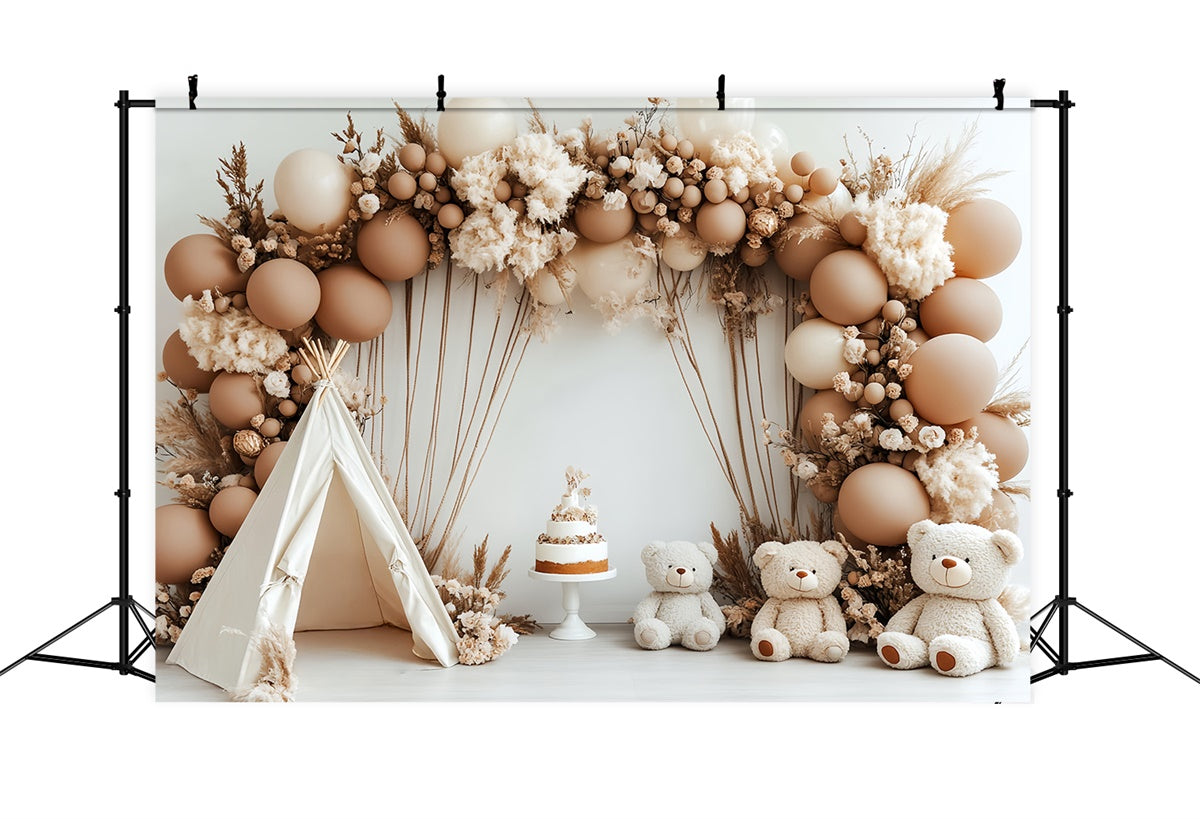 Toile de fond Photo Gâteau Smash Tente Bohème et Ourson Rustique CSH6-321