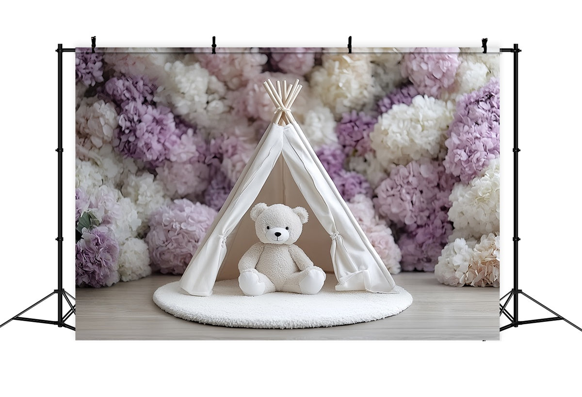 Toile de fond Cake Smash Tente Fleurie et Ourson Douillet CSH6-325